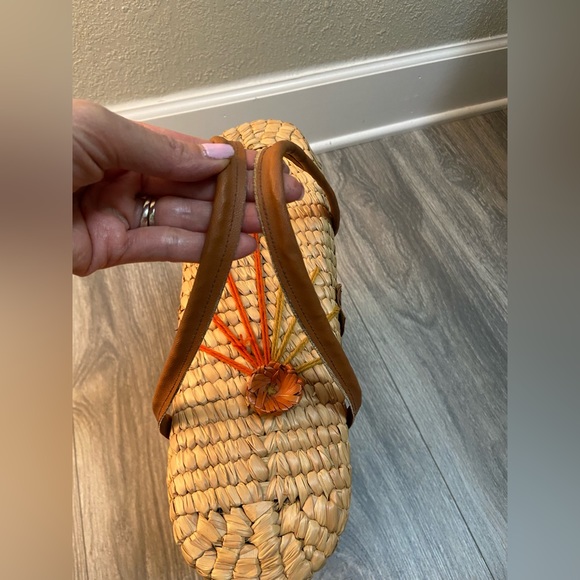 Vintage Woven Wicker Rattan Straw Satchel Handbag Tote Basket Bag Boho Med. Size - Picture 10 of 13